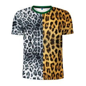 Мужская футболка 3D спортивная с принтом Леопард/Снежный Барс в Санкт-Петербурге, 100% полиэстер с улучшенными характеристиками | приталенный силуэт, круглая горловина, широкие плечи, сужается к линии бедра | Тематика изображения на принте: textures | барс | животное | леопард | пятна | снежный | текстура | чёрное с белым