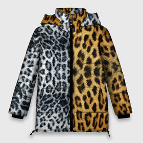 Женская зимняя куртка 3D с принтом Леопард Снежный Барс в Санкт-Петербурге, верх — 100% полиэстер; подкладка — 100% полиэстер; утеплитель — 100% полиэстер | длина ниже бедра, силуэт Оверсайз. Есть воротник-стойка, отстегивающийся капюшон и ветрозащитная планка. 

Боковые карманы с листочкой на кнопках и внутренний карман на молнии | textures | барс | животное | леопард | пятна | снежный | текстура | чёрное с белым