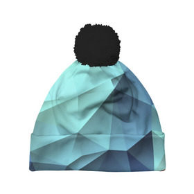 Шапка 3D c помпоном с принтом Polygon blue в Санкт-Петербурге, 100% полиэстер | универсальный размер, печать по всей поверхности изделия | полигон | текстура