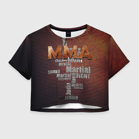 Женская футболка 3D укороченная с принтом MMA в Санкт-Петербурге, 100% полиэстер | круглая горловина, длина футболки до линии талии, рукава с отворотами | judo | mixed | mma | sambo | wrestling