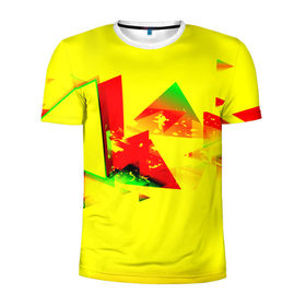Мужская футболка 3D спортивная с принтом Тrible в Санкт-Петербурге, 100% полиэстер с улучшенными характеристиками | приталенный силуэт, круглая горловина, широкие плечи, сужается к линии бедра | Тематика изображения на принте: геометрия | желтый | треугольник | яркий