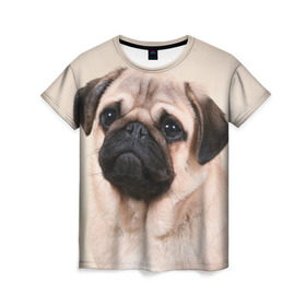 Женская футболка 3D с принтом Мопс в Санкт-Петербурге, 100% полиэфир ( синтетическое хлопкоподобное полотно) | прямой крой, круглый вырез горловины, длина до линии бедер | мопс | мопсы | песик | песики | собака | собаки