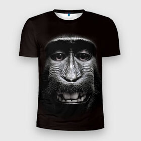 Мужская футболка 3D спортивная с принтом обезьяна в Санкт-Петербурге, 100% полиэстер с улучшенными характеристиками | приталенный силуэт, круглая горловина, широкие плечи, сужается к линии бедра | взгляд | голова | животные | обезьяна | природа