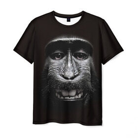Мужская футболка 3D с принтом обезьяна в Санкт-Петербурге, 100% полиэфир | прямой крой, круглый вырез горловины, длина до линии бедер | взгляд | голова | животные | обезьяна | природа