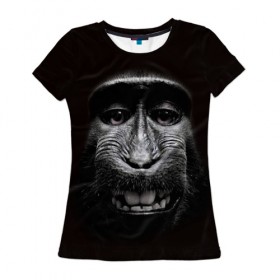 Женская футболка 3D с принтом обезьяна в Санкт-Петербурге, 100% полиэфир ( синтетическое хлопкоподобное полотно) | прямой крой, круглый вырез горловины, длина до линии бедер | взгляд | голова | животные | обезьяна | природа