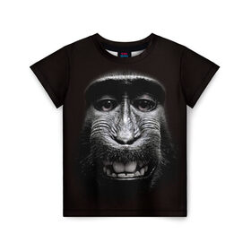 Детская футболка 3D с принтом обезьяна в Санкт-Петербурге, 100% гипоаллергенный полиэфир | прямой крой, круглый вырез горловины, длина до линии бедер, чуть спущенное плечо, ткань немного тянется | взгляд | голова | животные | обезьяна | природа