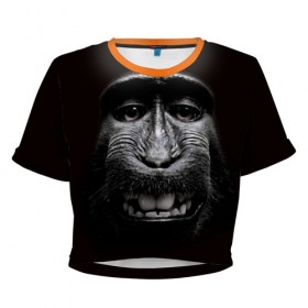 Женская футболка 3D укороченная с принтом обезьяна в Санкт-Петербурге, 100% полиэстер | круглая горловина, длина футболки до линии талии, рукава с отворотами | взгляд | голова | животные | обезьяна | природа