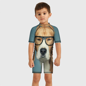 Детский купальный костюм 3D с принтом Бигль в Санкт-Петербурге, Полиэстер 85%, Спандекс 15% | застежка на молнии на спине | бигль | гончая | дворняжка | охотничья | песик | песики | собака | собаки