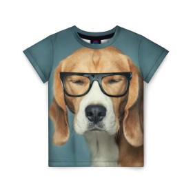 Детская футболка 3D с принтом Бигль в Санкт-Петербурге, 100% гипоаллергенный полиэфир | прямой крой, круглый вырез горловины, длина до линии бедер, чуть спущенное плечо, ткань немного тянется | бигль | гончая | дворняжка | охотничья | песик | песики | собака | собаки