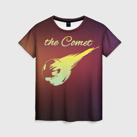 Женская футболка 3D с принтом Летящая комета в Санкт-Петербурге, 100% полиэфир ( синтетическое хлопкоподобное полотно) | прямой крой, круглый вырез горловины, длина до линии бедер | комета | космос | красиво | надписи | планета