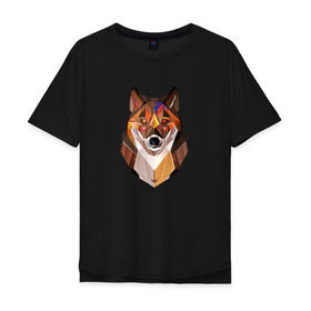 Мужская футболка хлопок Oversize с принтом Wolf в Санкт-Петербурге, 100% хлопок | свободный крой, круглый ворот, “спинка” длиннее передней части | 3d | 3д | autumn | forest | nature | wolf | абстракция | волк | геометрия | лес | осень | природа | хищник