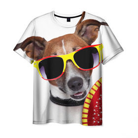 Мужская футболка 3D с принтом Джек Рассел с веером в Санкт-Петербурге, 100% полиэфир | прямой крой, круглый вырез горловины, длина до линии бедер | Тематика изображения на принте: джек рассел | песик | песики | собака | собаки | терьер