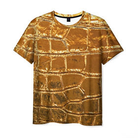 Мужская футболка 3D с принтом Золотой Крокодил в Санкт-Петербурге, 100% полиэфир | прямой крой, круглый вырез горловины, длина до линии бедер | gold | texture | глянец | золото | кожа | крокодил | текстура