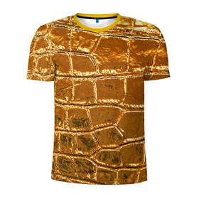 Мужская футболка 3D спортивная с принтом Золотой Крокодил в Санкт-Петербурге, 100% полиэстер с улучшенными характеристиками | приталенный силуэт, круглая горловина, широкие плечи, сужается к линии бедра | gold | texture | глянец | золото | кожа | крокодил | текстура