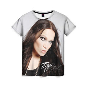 Женская футболка 3D с принтом Tarja Turunen Nightwish в Санкт-Петербурге, 100% полиэфир ( синтетическое хлопкоподобное полотно) | прямой крой, круглый вырез горловины, длина до линии бедер | nightwish | металл | музыка | рок | тарья турунен