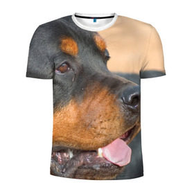 Мужская футболка 3D спортивная с принтом Ротвейлер в Санкт-Петербурге, 100% полиэстер с улучшенными характеристиками | приталенный силуэт, круглая горловина, широкие плечи, сужается к линии бедра | большая | пес | песик | псина | ротвейлер | ротвейлеры | собака | собаки
