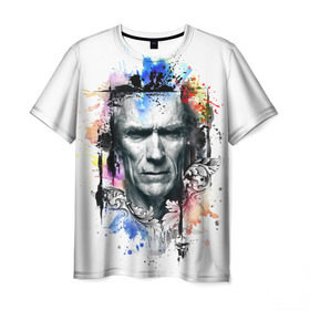 Мужская футболка 3D с принтом Герой вестернов в Санкт-Петербурге, 100% полиэфир | прямой крой, круглый вырез горловины, длина до линии бедер | актер | иствуд | клинт | радуга | узор