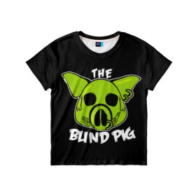Детская футболка 3D с принтом Blind Pig в Санкт-Петербурге, 100% гипоаллергенный полиэфир | прямой крой, круглый вырез горловины, длина до линии бедер, чуть спущенное плечо, ткань немного тянется | Тематика изображения на принте: ад | зеленый | свинья | череп