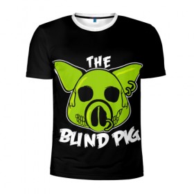 Мужская футболка 3D спортивная с принтом Blind Pig в Санкт-Петербурге, 100% полиэстер с улучшенными характеристиками | приталенный силуэт, круглая горловина, широкие плечи, сужается к линии бедра | ад | зеленый | свинья | череп