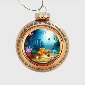Стеклянный ёлочный шар с принтом Золотая рыбка в Санкт-Петербурге, Стекло | Диаметр: 80 мм | вода | водоросли | море | подводный мир | природа | рыба | рыбка | туризм