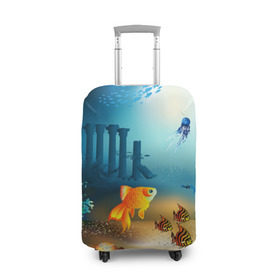 Чехол для чемодана 3D с принтом Золотая рыбка в Санкт-Петербурге, 86% полиэфир, 14% спандекс | двустороннее нанесение принта, прорези для ручек и колес | Тематика изображения на принте: вода | водоросли | море | подводный мир | природа | рыба | рыбка | туризм