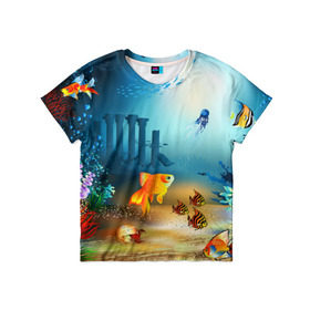 Детская футболка 3D с принтом Золотая рыбка в Санкт-Петербурге, 100% гипоаллергенный полиэфир | прямой крой, круглый вырез горловины, длина до линии бедер, чуть спущенное плечо, ткань немного тянется | вода | водоросли | море | подводный мир | природа | рыба | рыбка | туризм
