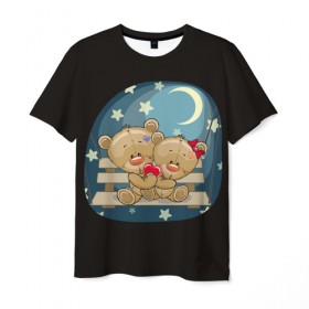 Мужская футболка 3D с принтом Ночь любви в Санкт-Петербурге, 100% полиэфир | прямой крой, круглый вырез горловины, длина до линии бедер | верность | зайчик | котенок | любовь | милые | мишка | нежность | новинки | романтик | сердце