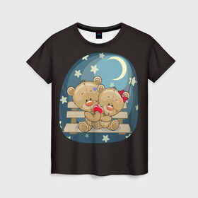 Женская футболка 3D с принтом Ночь любви в Санкт-Петербурге, 100% полиэфир ( синтетическое хлопкоподобное полотно) | прямой крой, круглый вырез горловины, длина до линии бедер | верность | зайчик | котенок | любовь | милые | мишка | нежность | новинки | романтик | сердце