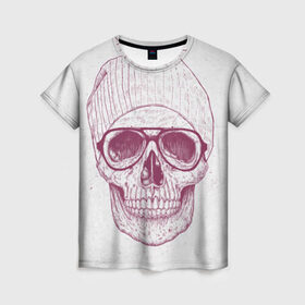 Женская футболка 3D с принтом Cool Skull в Санкт-Петербурге, 100% полиэфир ( синтетическое хлопкоподобное полотно) | прямой крой, круглый вырез горловины, длина до линии бедер | Тематика изображения на принте: красивый | крутой | очки | рисунок | узор | череп