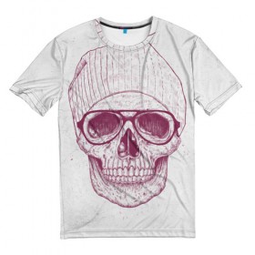 Мужская футболка 3D с принтом Cool Skull в Санкт-Петербурге, 100% полиэфир | прямой крой, круглый вырез горловины, длина до линии бедер | Тематика изображения на принте: красивый | крутой | очки | рисунок | узор | череп