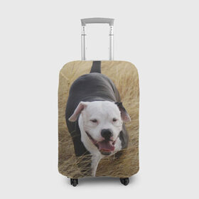 Чехол для чемодана 3D с принтом Пит-буль на траве в Санкт-Петербурге, 86% полиэфир, 14% спандекс | двустороннее нанесение принта, прорези для ручек и колес | амстафф | буль | пес | песик | питбули | питбуль | собака | собаки | стафф | терьер