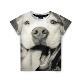 Детская футболка 3D с принтом Пит-буль в Санкт-Петербурге, 100% гипоаллергенный полиэфир | прямой крой, круглый вырез горловины, длина до линии бедер, чуть спущенное плечо, ткань немного тянется | амстафф | буль | пес | песик | питбули | питбуль | собака | собаки | стафф | терьер