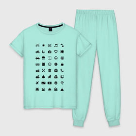 Женская пижама хлопок с принтом Iconspeak в Санкт-Петербурге, 100% хлопок | брюки и футболка прямого кроя, без карманов, на брюках мягкая резинка на поясе и по низу штанин | знаки | символы | турист