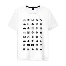 Мужская футболка хлопок с принтом Iconspeak в Санкт-Петербурге, 100% хлопок | прямой крой, круглый вырез горловины, длина до линии бедер, слегка спущенное плечо. | знаки | символы | турист
