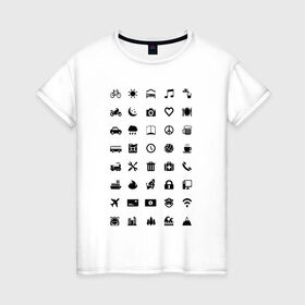 Женская футболка хлопок с принтом Iconspeak в Санкт-Петербурге, 100% хлопок | прямой крой, круглый вырез горловины, длина до линии бедер, слегка спущенное плечо | знаки | символы | турист