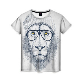 Женская футболка 3D с принтом Cool Lion в Санкт-Петербурге, 100% полиэфир ( синтетическое хлопкоподобное полотно) | прямой крой, круглый вырез горловины, длина до линии бедер | красивый | крутой | лев | львица | очки | рисунок | узор