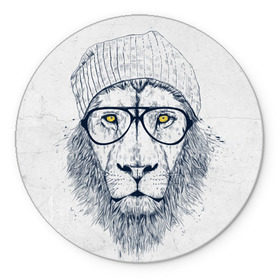 Коврик круглый с принтом Cool Lion в Санкт-Петербурге, резина и полиэстер | круглая форма, изображение наносится на всю лицевую часть | красивый | крутой | лев | львица | очки | рисунок | узор