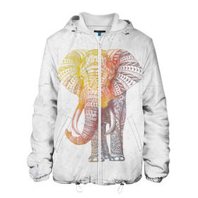 Мужская куртка 3D с принтом Solar Elephant в Санкт-Петербурге, ткань верха — 100% полиэстер, подклад — флис | прямой крой, подол и капюшон оформлены резинкой с фиксаторами, два кармана без застежек по бокам, один большой потайной карман на груди. Карман на груди застегивается на липучку | Тематика изображения на принте: красивый | крутой | рисунок | слон | узор
