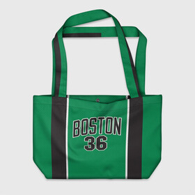 Пляжная сумка 3D с принтом Boston Celtics 36 в Санкт-Петербурге, 100% полиэстер | застегивается на металлическую кнопку; внутренний карман застегивается на молнию. Стенки укреплены специальным мягким материалом, чтобы защитить содержимое от несильных ударов
 | 36 | boston celtics | shaquille oneal | бостон | бостон селтикс | нба | селтикс | шакил онил