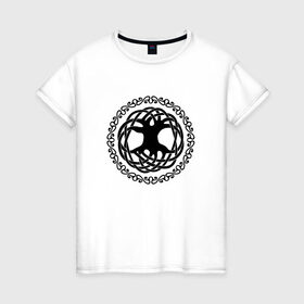 Женская футболка хлопок с принтом Дерево жизни в Санкт-Петербурге, 100% хлопок | прямой крой, круглый вырез горловины, длина до линии бедер, слегка спущенное плечо | дерево жизни | джен делис | кельты | символы