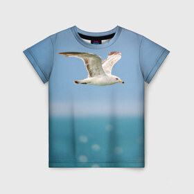 Детская футболка 3D с принтом Чайка в Санкт-Петербурге, 100% гипоаллергенный полиэфир | прямой крой, круглый вырез горловины, длина до линии бедер, чуть спущенное плечо, ткань немного тянется | вода | море | пернатые | природа | простор | птица | свобода | солнце | чайка