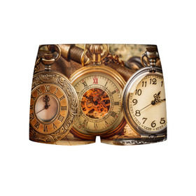 Мужские трусы 3D с принтом Часы в Санкт-Петербурге, 50% хлопок, 50% полиэстер | классическая посадка, на поясе мягкая тканевая резинка | золото | карманные часы | старина | часы