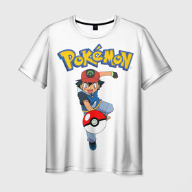 Мужская футболка 3D с принтом Pokemon / Ash Ketchum в Санкт-Петербурге, 100% полиэфир | прямой крой, круглый вырез горловины, длина до линии бедер | Тематика изображения на принте: go | pokemon | го | игра | мультфильм | покемон | эш кетчум