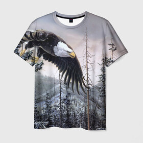 Мужская футболка 3D с принтом Орел в Санкт-Петербурге, 100% полиэфир | прямой крой, круглый вырез горловины, длина до линии бедер | дерево | животные | лес | небо | орел | природа | птица