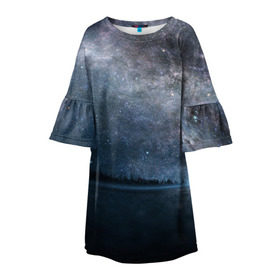 Детское платье 3D с принтом Звездное небо в Санкт-Петербурге, 100% полиэстер | прямой силуэт, чуть расширенный к низу. Круглая горловина, на рукавах — воланы | вселенная | галактика | звезды | небо | ночь