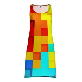 Платье-майка 3D с принтом Pixel-Fon в Санкт-Петербурге, 100% полиэстер | полуприлегающий силуэт, широкие бретели, круглый вырез горловины, удлиненный подол сзади. | кубики | пиксель | разноцветный | текстура | яркий