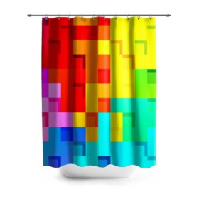 Штора 3D для ванной с принтом Pixel-Fon в Санкт-Петербурге, 100% полиэстер | плотность материала — 100 г/м2. Стандартный размер — 146 см х 180 см. По верхнему краю — пластиковые люверсы для креплений. В комплекте 10 пластиковых колец | кубики | пиксель | разноцветный | текстура | яркий