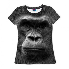 Женская футболка 3D с принтом Взгляд в Санкт-Петербурге, 100% полиэфир ( синтетическое хлопкоподобное полотно) | прямой крой, круглый вырез горловины, длина до линии бедер | взгляд | голова | животные | о.м.с.к. | обезьяна | природа