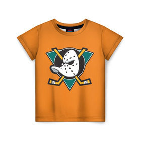 Детская футболка 3D с принтом Анахайм в Санкт-Петербурге, 100% гипоаллергенный полиэфир | прямой крой, круглый вырез горловины, длина до линии бедер, чуть спущенное плечо, ткань немного тянется | Тематика изображения на принте: anaheim | ducks | nhl | дакс | нхл | хоккей