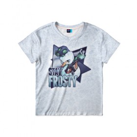 Детская футболка 3D с принтом Stay Frosty в Санкт-Петербурге, 100% гипоаллергенный полиэфир | прямой крой, круглый вырез горловины, длина до линии бедер, чуть спущенное плечо, ткань немного тянется | community stickers | counter strike | cs | cs go | будь начеку | снеговик